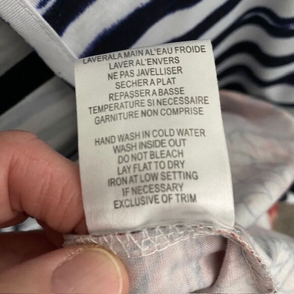 Lily Moss Short Sleeve Tee Blue White Striped Muti-Color Floral Hem Women's XL - Picture 5 of 8